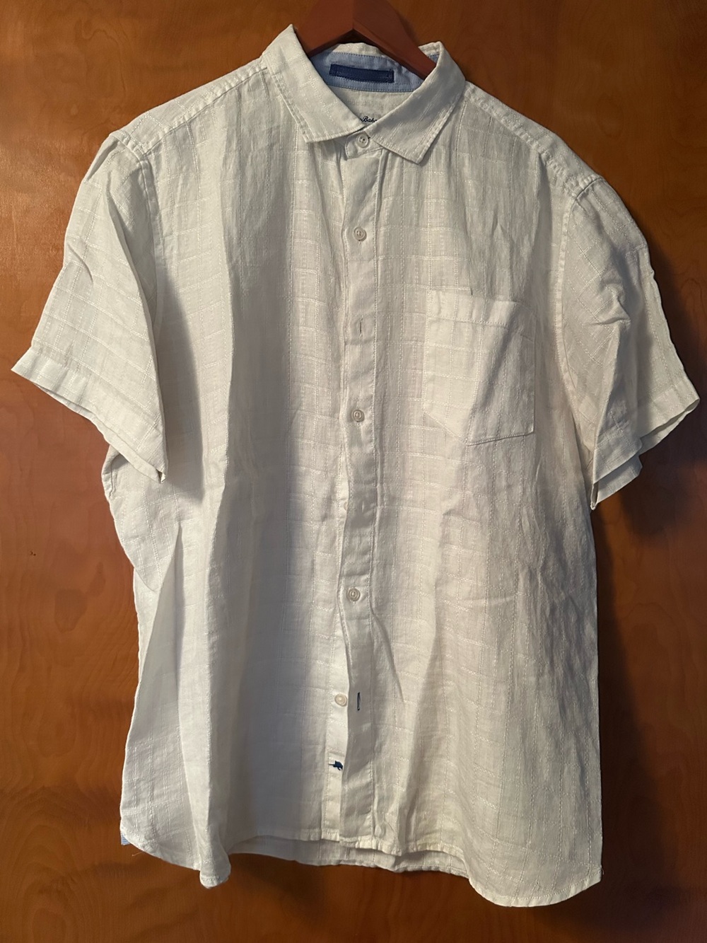 Men’s Tommy Bahama Window Pane Stitch Linen Button-up Shirt, Size L
